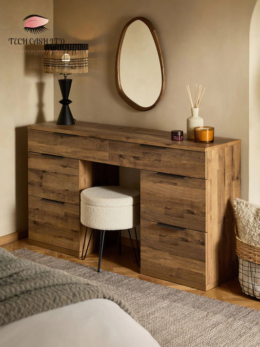 Dark Bronx Oak Effect 6 Drawer Wide Dressing Table