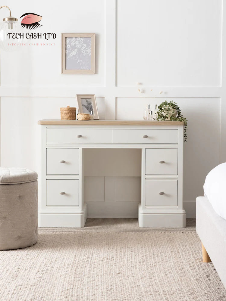 Chalk White Hampton Painted Oak 5 Drawer Console Dressing Table
