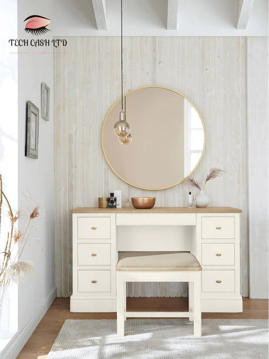 Chalk White Hampton Painted Oak 6 Drawer Console Dressing Table