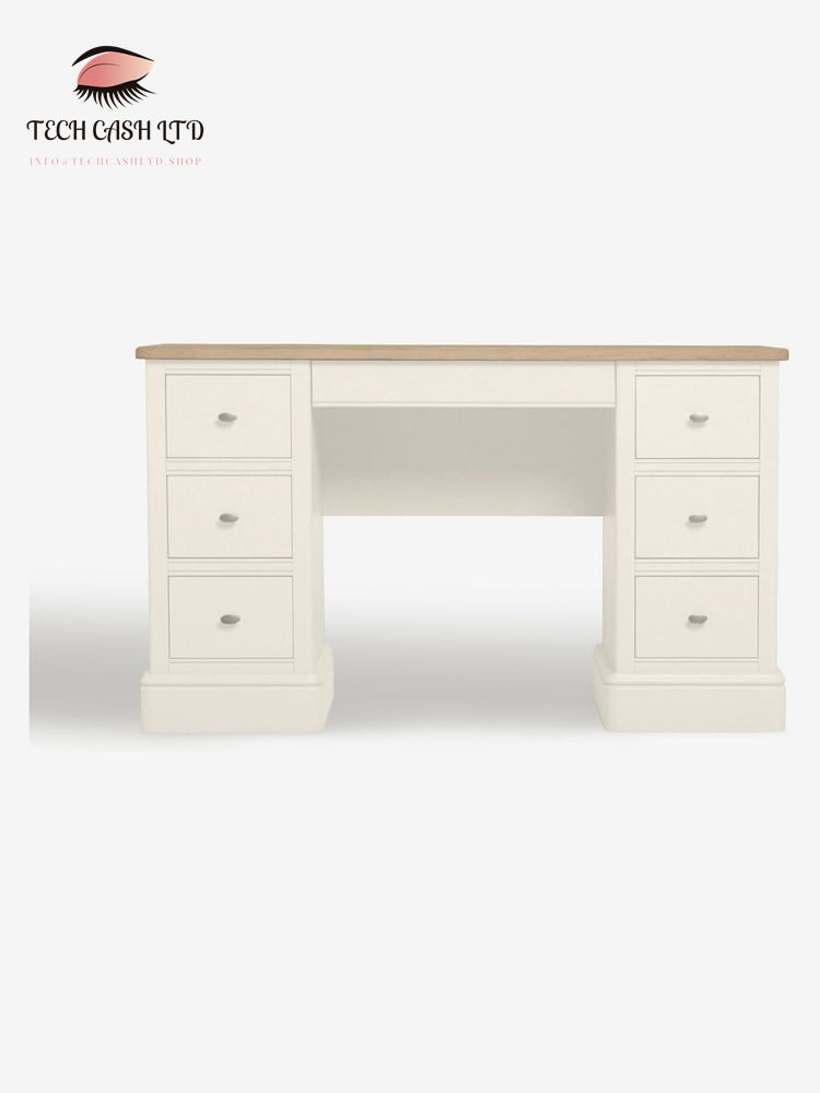 Chalk White Hampton Painted Oak 6 Drawer Console Dressing Table