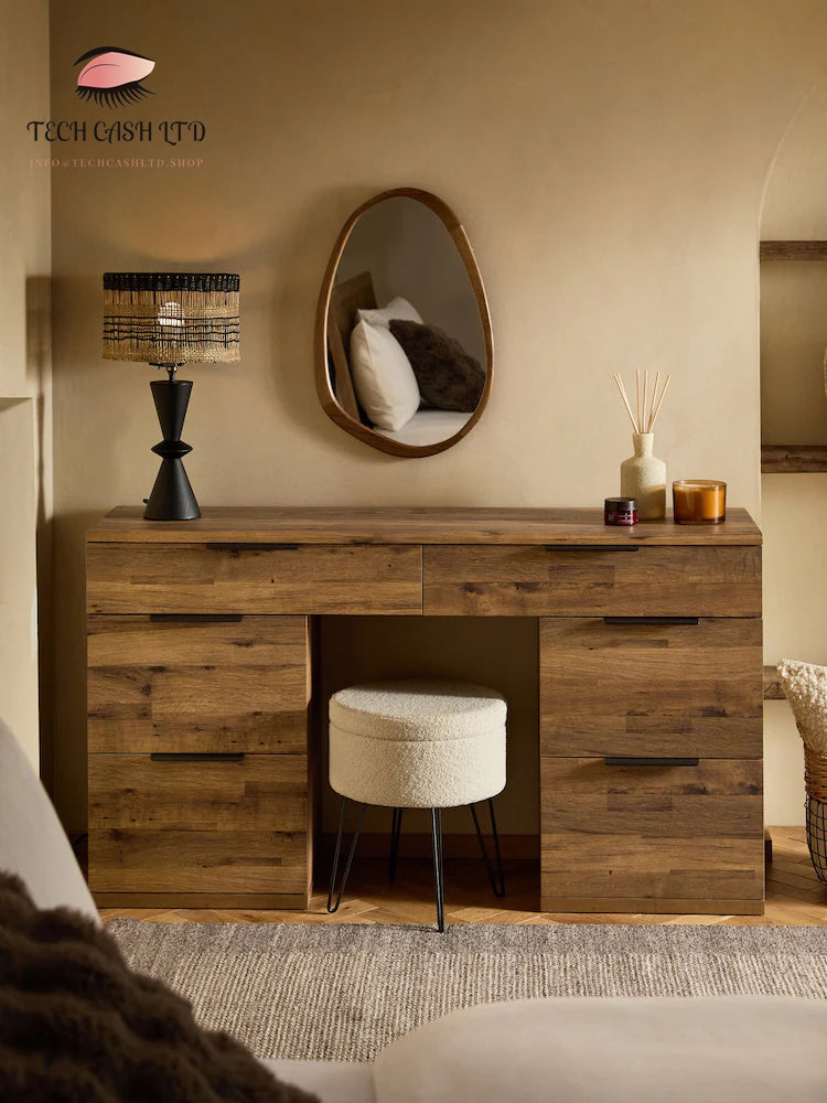Dark Bronx Oak Effect 6 Drawer Wide Dressing Table