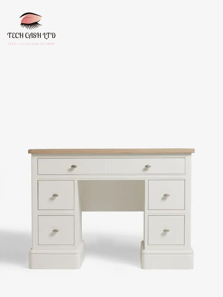 Chalk White Hampton Painted Oak 5 Drawer Console Dressing Table