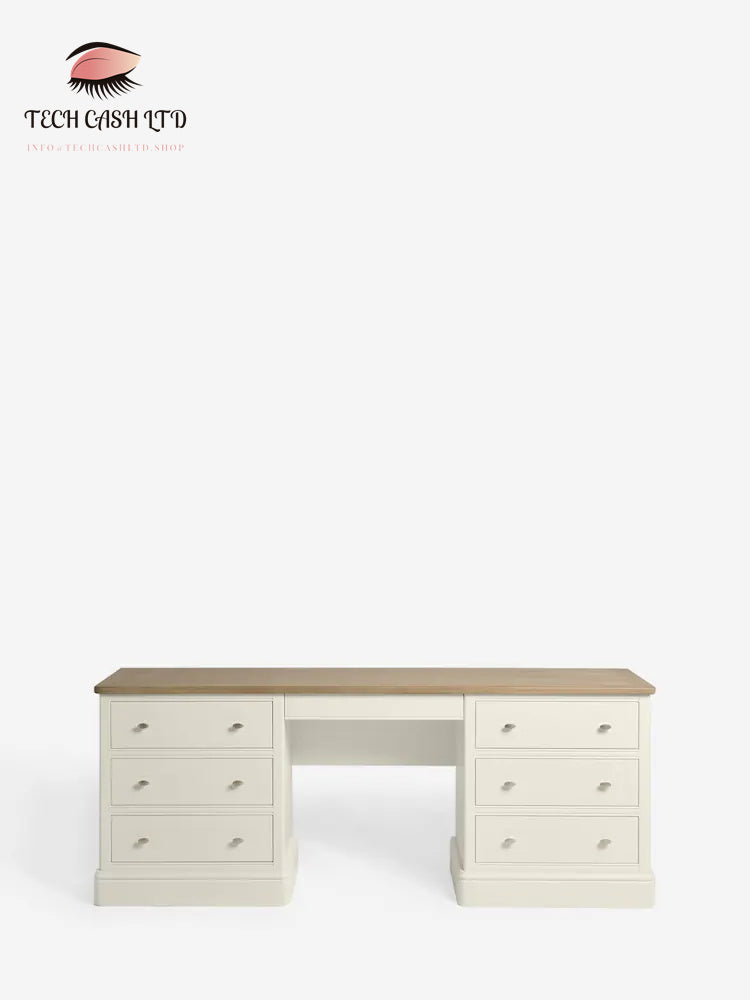 Chalk White Hampton Painted Oak 7 Drawer Console Dressing Table