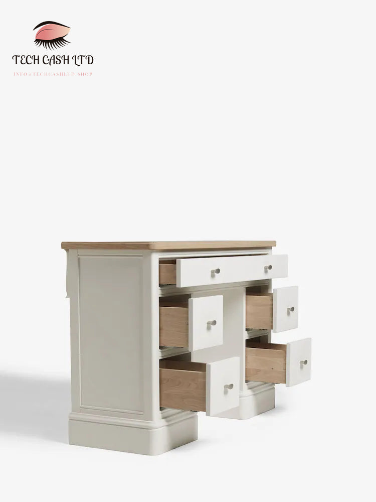 Chalk White Hampton Painted Oak 5 Drawer Console Dressing Table