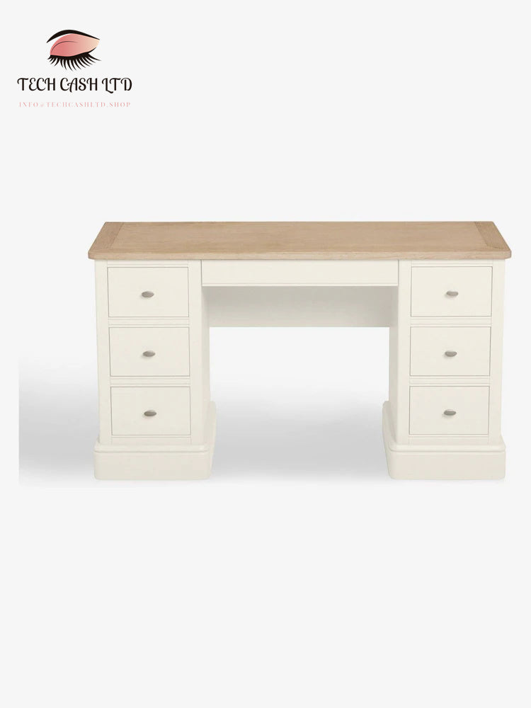 Chalk White Hampton Painted Oak 6 Drawer Console Dressing Table