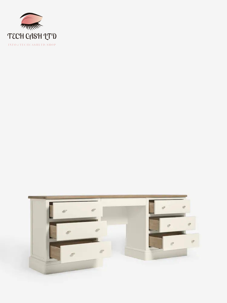Chalk White Hampton Painted Oak 7 Drawer Console Dressing Table