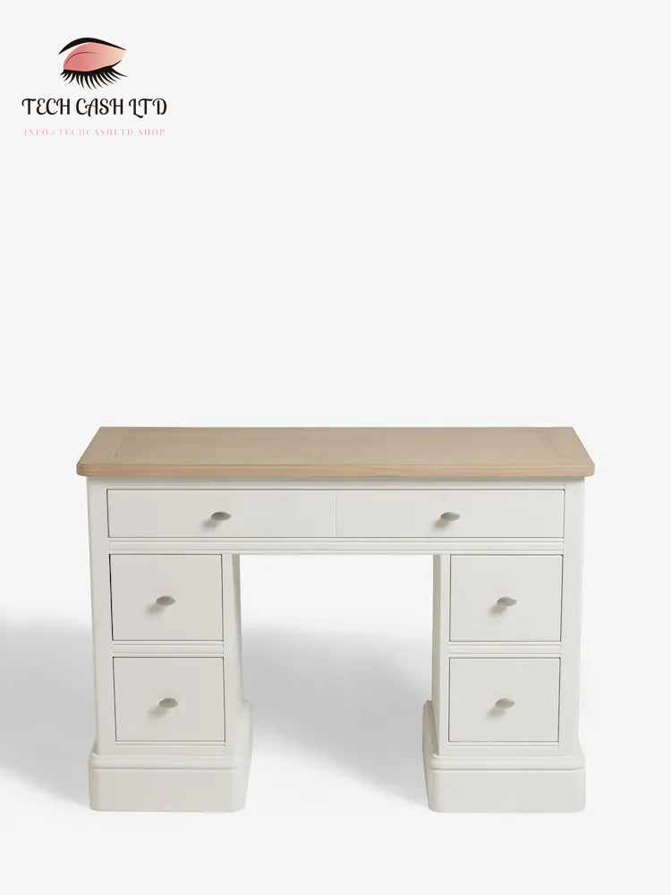 Chalk White Hampton Painted Oak 5 Drawer Console Dressing Table