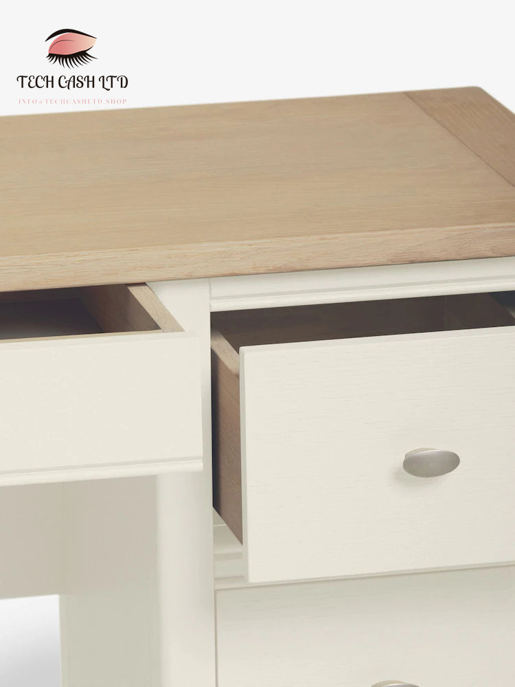 Chalk White Hampton Painted Oak 6 Drawer Console Dressing Table