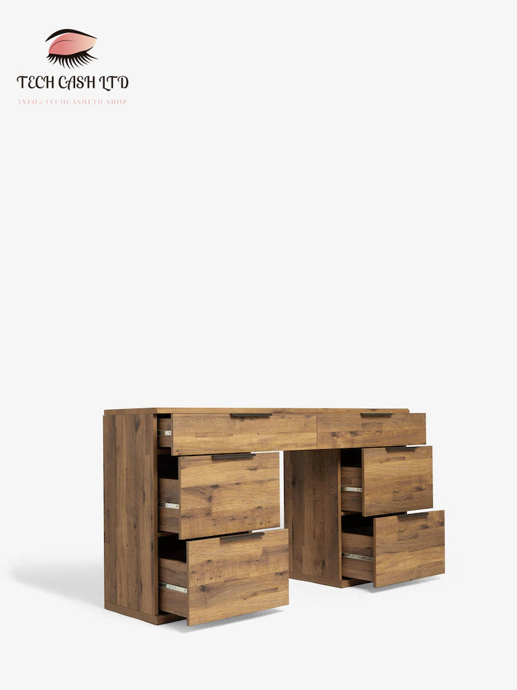 Dark Bronx Oak Effect 6 Drawer Wide Dressing Table