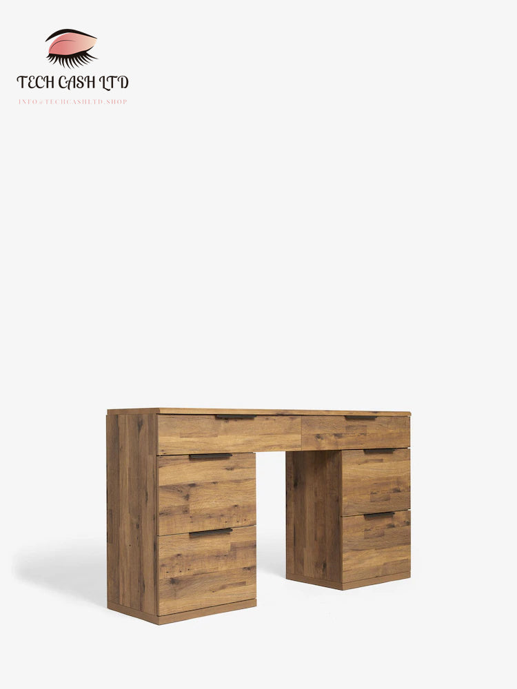 Dark Bronx Oak Effect 6 Drawer Wide Dressing Table