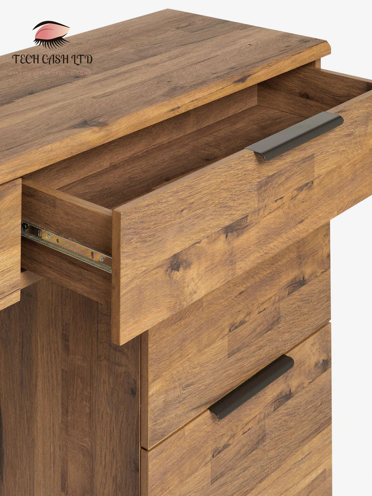 Dark Bronx Oak Effect 6 Drawer Wide Dressing Table