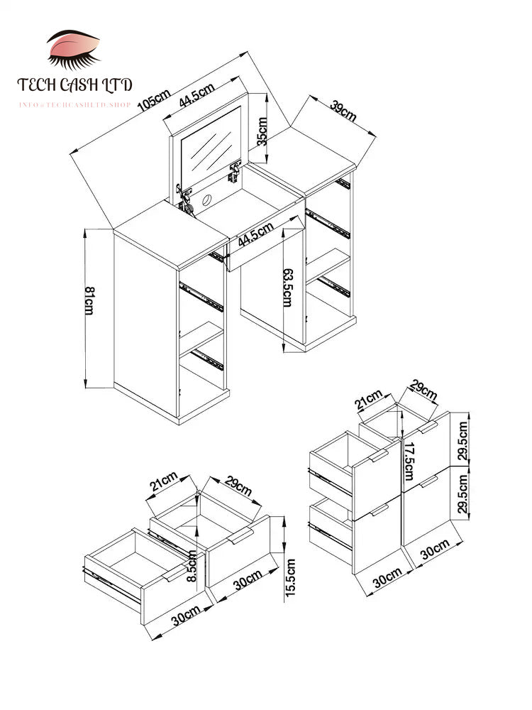 Dark Bronx Oak Effect 6 Drawer Dressing Table