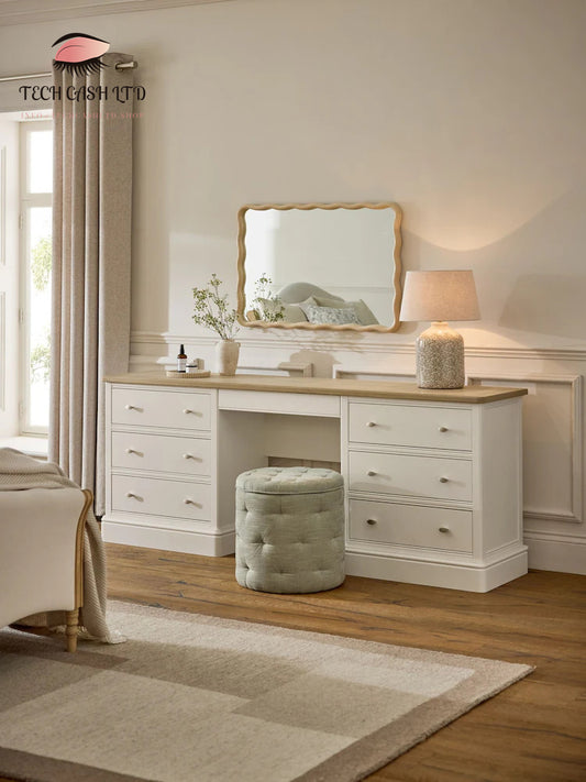 Chalk White Hampton Painted Oak 7 Drawer Console Dressing Table
