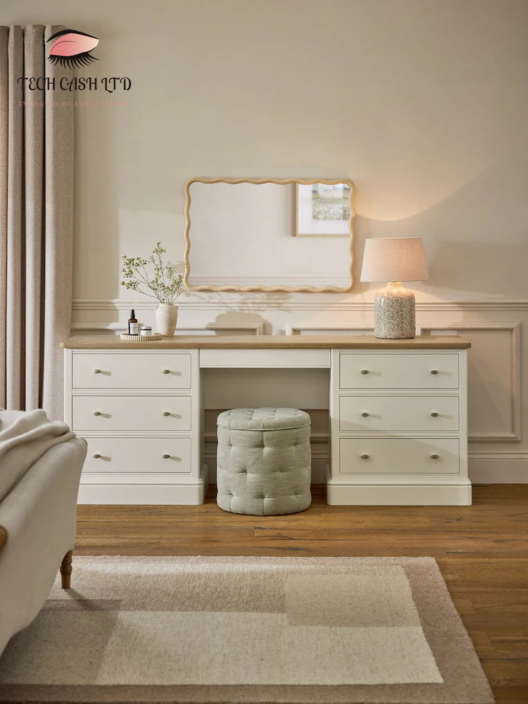 Chalk White Hampton Painted Oak 7 Drawer Console Dressing Table