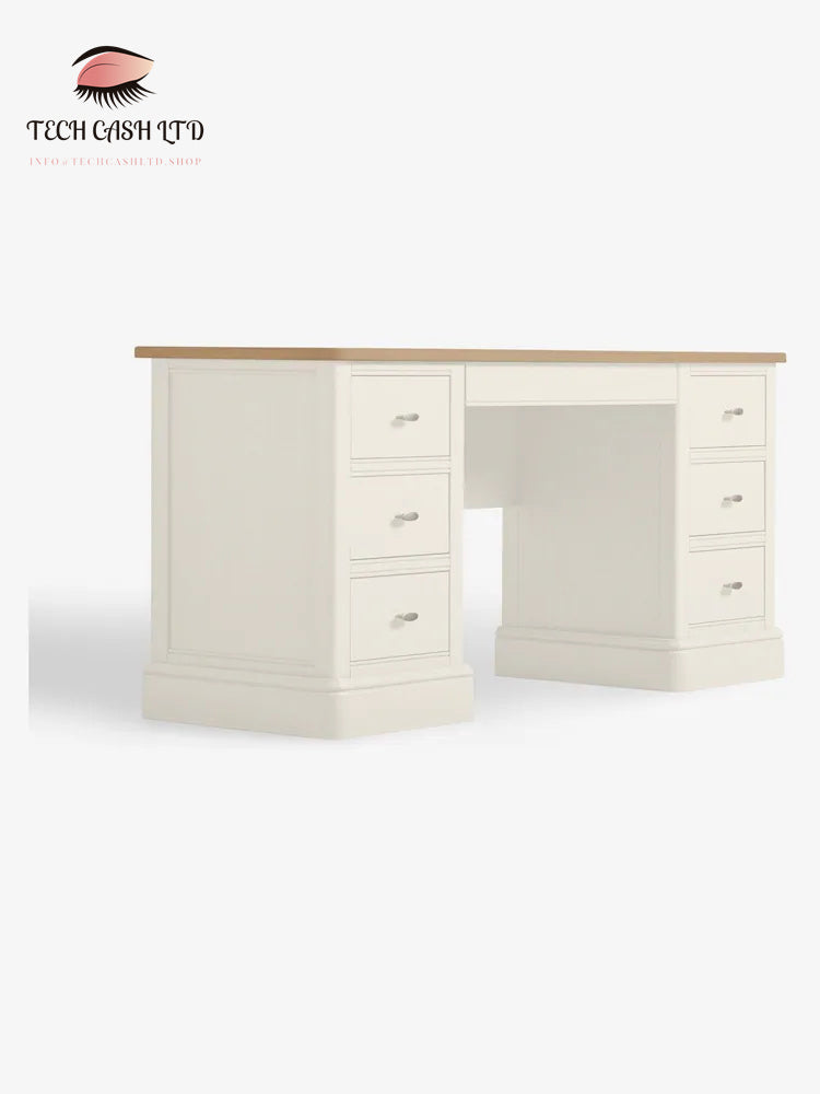 Chalk White Hampton Painted Oak 6 Drawer Console Dressing Table