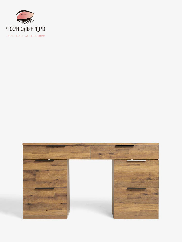 Dark Bronx Oak Effect 6 Drawer Wide Dressing Table