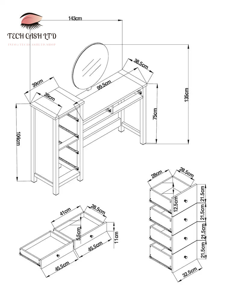 Chalk Malvern Paint Effect 6 Drawer Console Dressing Table