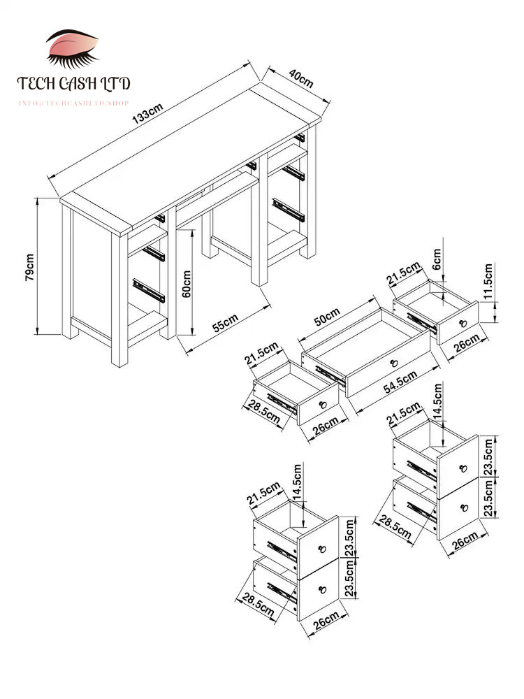 Chalk Malvern Paint Effect 7 Drawer Console Dressing Table